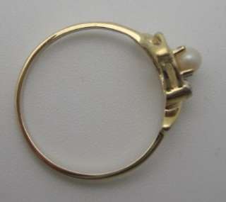 10K Yellow Gold 3mm Pearl & Diamond Ladies Ring Size 6 1/2 RESIZING 