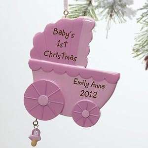  Personalized Baby Christmas Ornaments   Pink Baby Carriage 