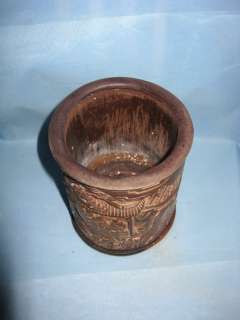 Chinese antique bamboo figures flower carved brush pot  