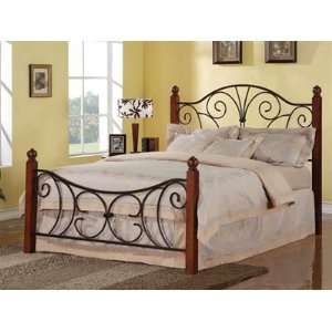  Queen Wood with Metal Headboard & Footboard Bed with Swirl 