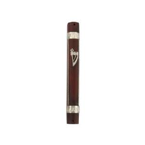  Wood Mezuzah with Metal Stripes and Bands 