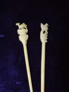 1930s? vintage carved food picks/toothpicks, camel & bird, ivory 