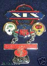 Super Bowl 19 49ERS Dolphins Hanging Champs Dangle Pin  