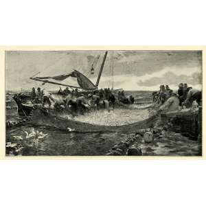  1898 Print Pilchards Fishing Boat Net Ocean River Lake 