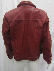 Gap Sz M Burgundy genuine heavy leather distressed jeans style jacket 