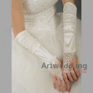 Fingerless Satin Elbow Wedding Gloves with Sequined Applique (ST110075 