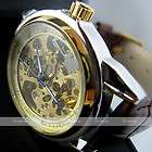 CLOCK HOURS DIAL GOLDEN MECHANICAL AUTOMATIC LEATHER UNISEX WRIST 