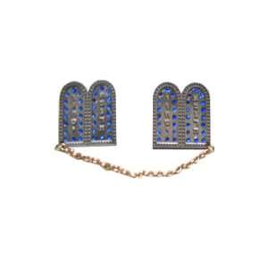 Ten commandments Embedded with Blue Stones Silver Plated Tallit Prayer 