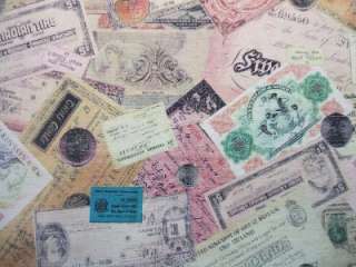 Kokka Trefle Brownie Vintage Currency Bills Fabric 1/2Y  