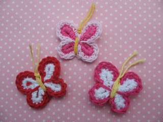 24 Mix Crochet Butterfly Appliques/trims/Dolls 3 colors  