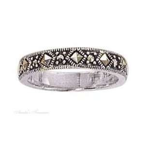    Sterling Silver Diamond Shape Marcasite Ring Size 4 Jewelry