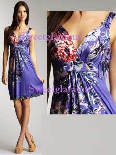NWT $298 Elie Tahari Liz Purple Orchid Floral Silk Jersey Dress Large 