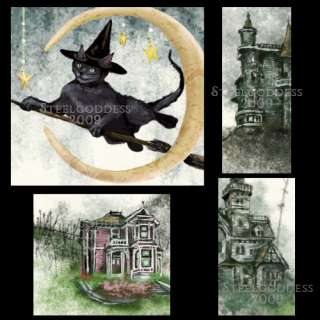 CHARMED BOOKPLATES art painting wicca book label Cat  