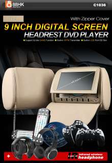 C1036 2x9HD LCD Car Tan Pillow Headrest DVD Player p9  