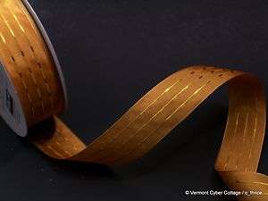   Antique Gold Taffeta Stripes Wired Ribbon Wire Edged 1.5 Inch 3.8 cm