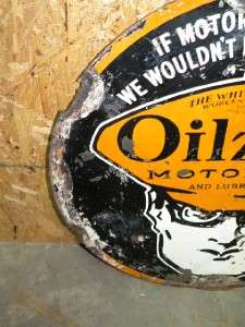 Old OILZUM Motor Oils Gas DBL Sided Tin Sign AM SIGN CO 1930s RARE 