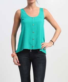 MOGAN Luxe Button Front Crepe SLEEVELESS BLOUSE Chic High Low 