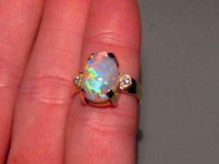 BLOOD RED/ PURPLE__ THICK SOLID GEM AAA+++++ OPAL & DIAMOND RING  14 