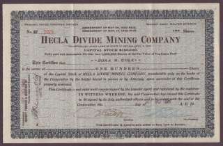 1921 Tonopah, Nevada Hecla Divide Mining Company  