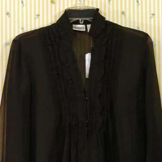 NWT Chicos Royal Ruffle Jeni Sheer Black Tunic Shirt Top, 0 S/XS FREE 