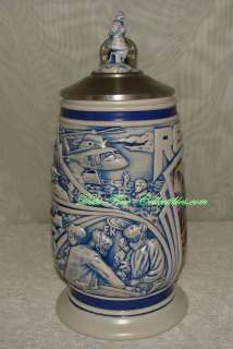   collectible ceramic lidded stein featuring a tribute to Rescue Workers