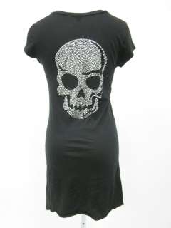 BEJEWELED Black Rhinestone Skull Detail T Shirt Top M  