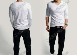 Mens Slim Fits Lycra Deep V Neck Long Sleeves T Shirts Tunic Button 