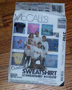 McCalls 3792 Boys Girls Applique Creative Sweatshirt Pattern Sz S 