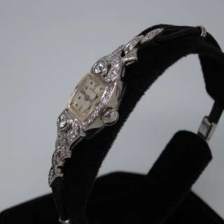 Deco vintage Ladies 14K White Gold & Diamonds Hamilton Evening Watch 