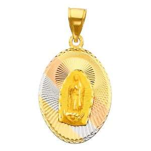  14K 3 Tri color Gold Dia Cut Religious Mary Guadlupe Stamp 