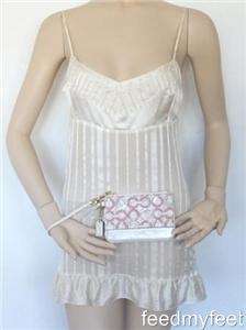 Coach 45096 Kristin Op Peony Pink White Patent Sequin Tan Bag Wallet 