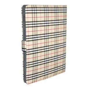 Brown Plaid Checker Leather Book Style Pouch Case with Inner Pocket 