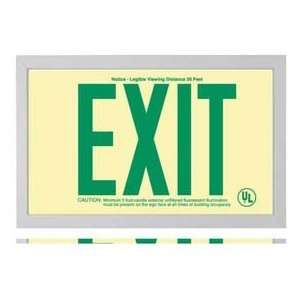 Rigid Plastic `Green Exit Sign Inside Silver Colored Brushed Aluminum 