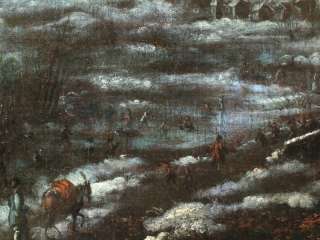 17th CENTURY FLEMISH WINTER OIL LANDSCAPE WITH FIGURES   STUNNING 