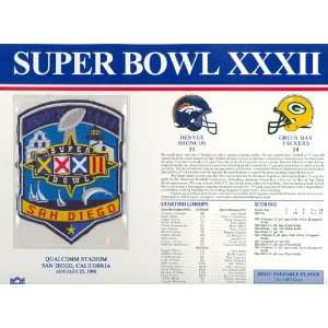 Super Bowl XXXII Patch and Game Details Card  Sports 