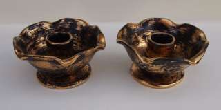 PAIR OF STANGL POTTERY BLACK GOLD CANDLE HOLDERS 5069  