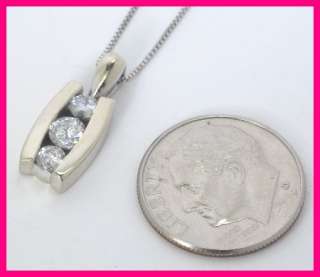 14k White Gold Round Diamond 3 Stone Dangle Pendant & Necklace .50ct 
