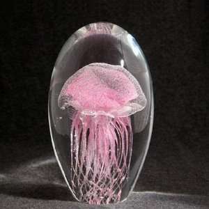  6 Inch High Pink Jellyfish Glass Art Paperweight with 