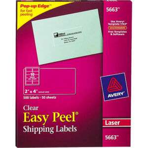 New Avery 5663 Easy Peel Clear Shipping Labels 500 Qty.  