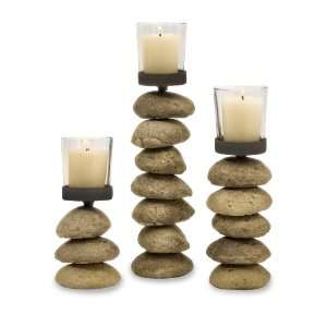    Set of 3 Cairn Candleholders with Glass Votive Cup