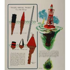  1937 Print Buoys Tall Short Can Nun Spar Lighted Bell 