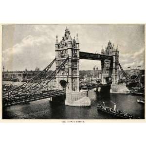 1910 Print Tower Bridge London Thames Steamboat Bascule 