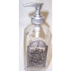 Bella Casa Soap or Lotion Pump Dispenser Glass & Pewter Grapes Motif