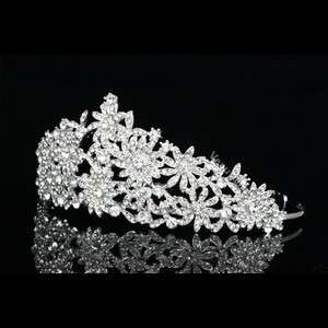   Pageant Rhinestone Crystal Flower Wedding Crown Tiara 7764  