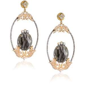  Sara Weinstock French Lace Labradorite Gold Earrings 