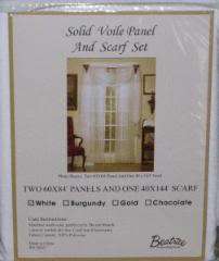 WINDOW TREATMENT SET PANELS AND SCARF White Sheer  