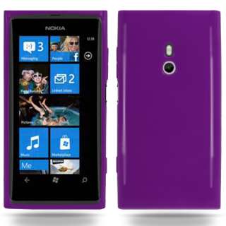   Purple Gel Case Cover For Nokia Lumia 800 + Screen Protector  