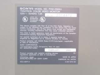 SONY 20 COLOR VIDEO MONITOR PVM 20M4U 169 CALIBRATED  