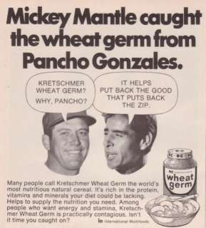1971 Mickey Mantle Pancho Gonzales Photo Wheat Germ Ad  