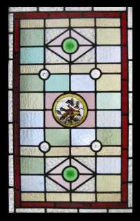 VICTORIAN PAINTED BIRD ANTIQUE STAINED GLASS WINDOW  